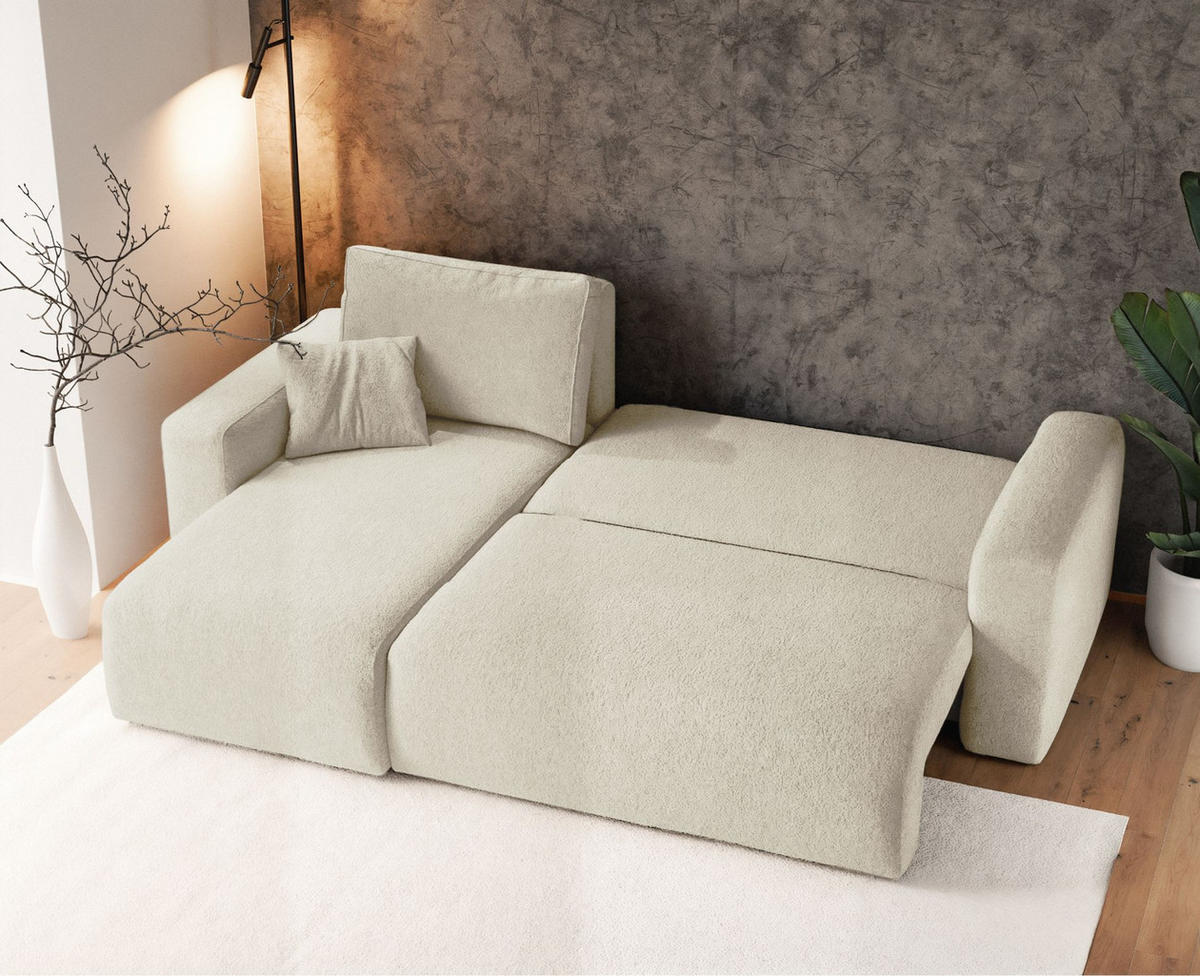 ECKSOFA Pianoni Creme Bouclé-Bezug - Creme/Schwarz, Kunststoff/Textil (244/140cm) - Selsey