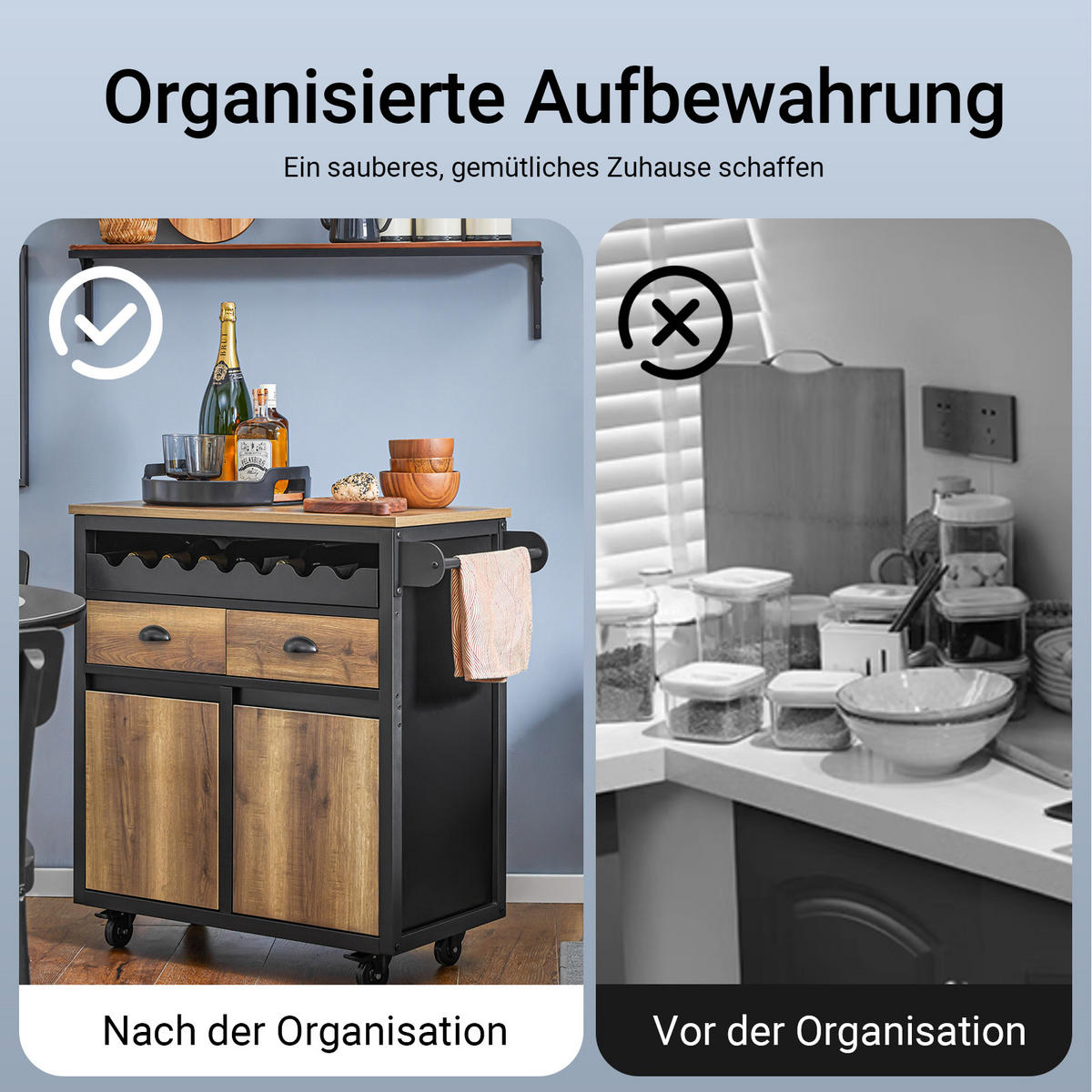 KÜCHENINSEL rollbar Vintagebraun-Schwarz - Schwarz, Holzwerkstoff/Metall (89/87/40cm)
