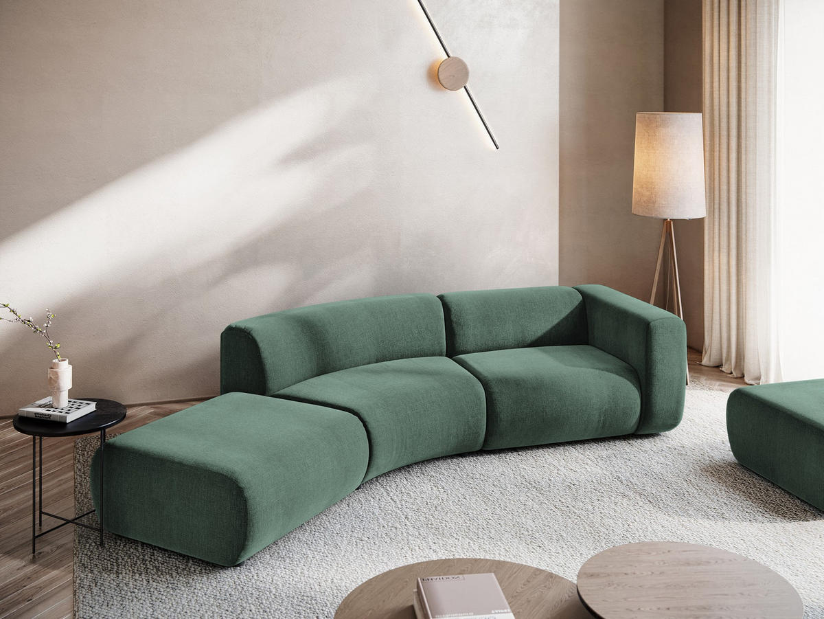 4-SITZER-SOFA Chenille Stoff Grün - Waldgrün/Schwarz, Kunststoff/Textil (335/70/166cm) - Makamii