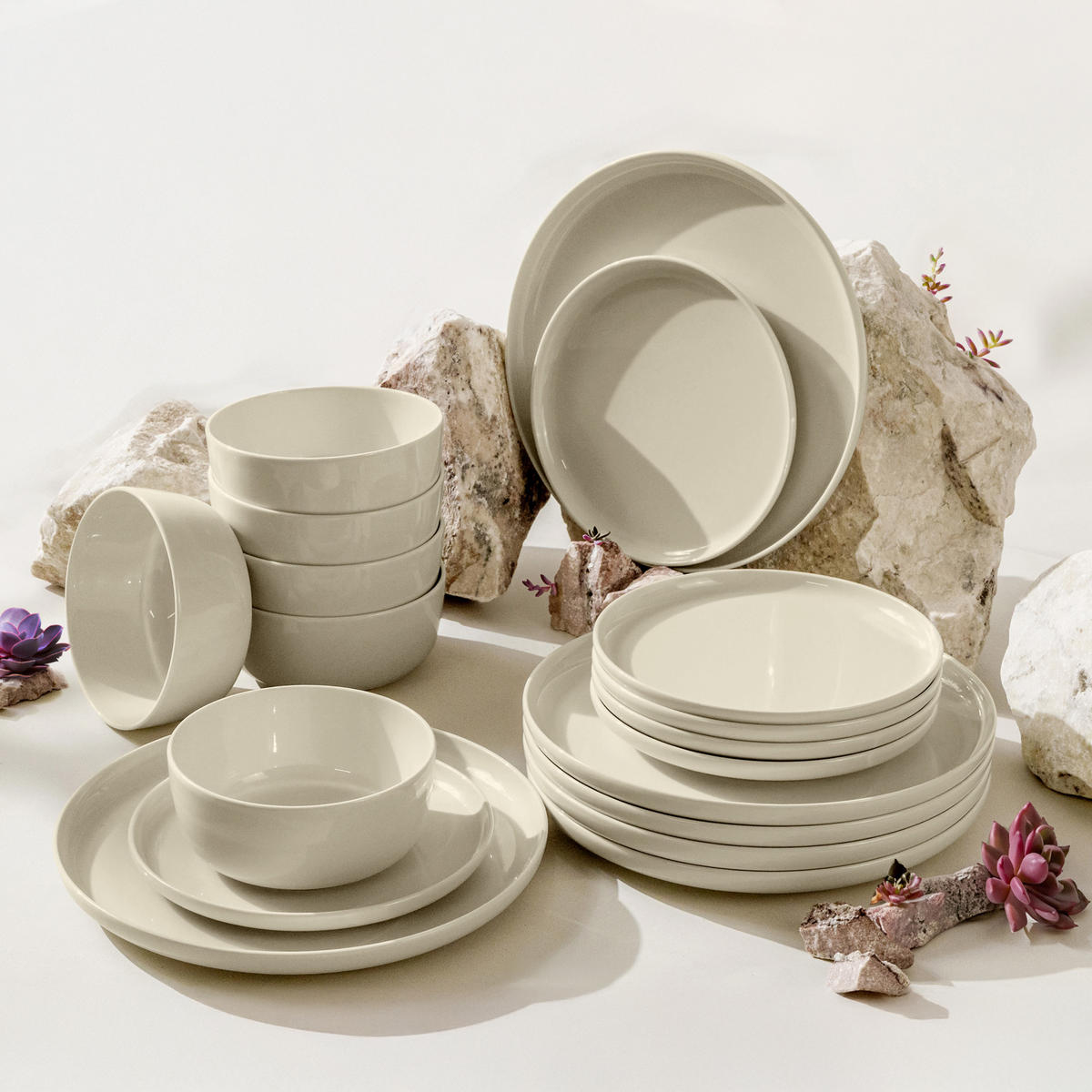 TAFELSERVICE VICTO Schüssel 6 Personen 18-tlg - Beige, Keramik (27/2/27cm) - KONSIMO®