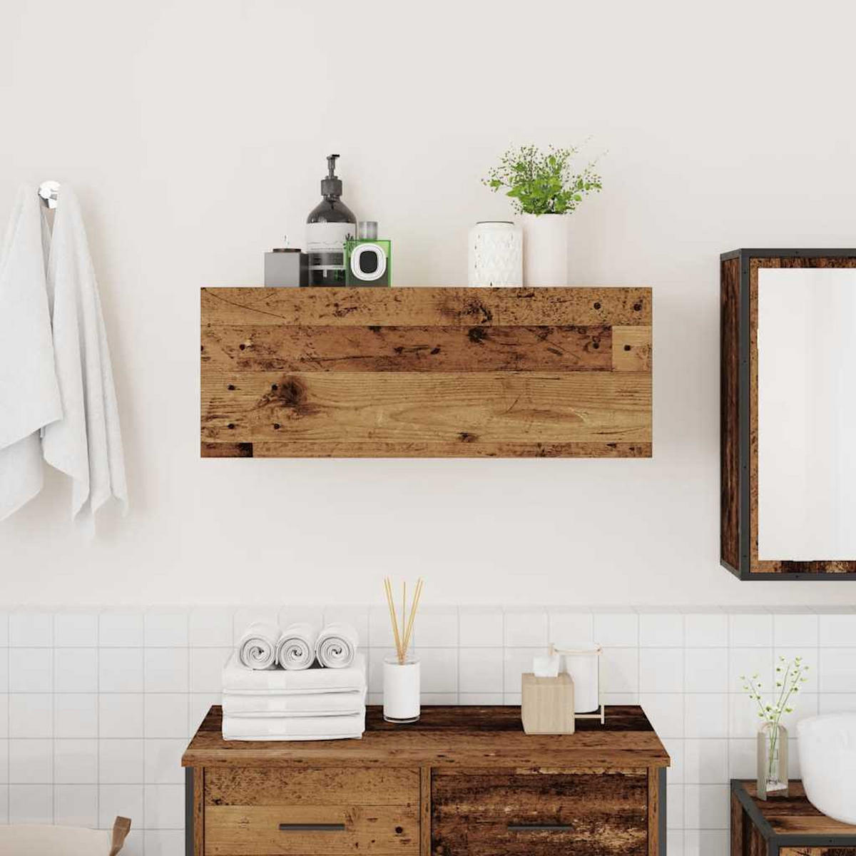 BAD-WANDSCHRANK Altholz-Optik 80/25/30 Cm Holzwerkstoff - Dunkelbraun, Holzwerkstoff (25/30/80cm) - vidaXL