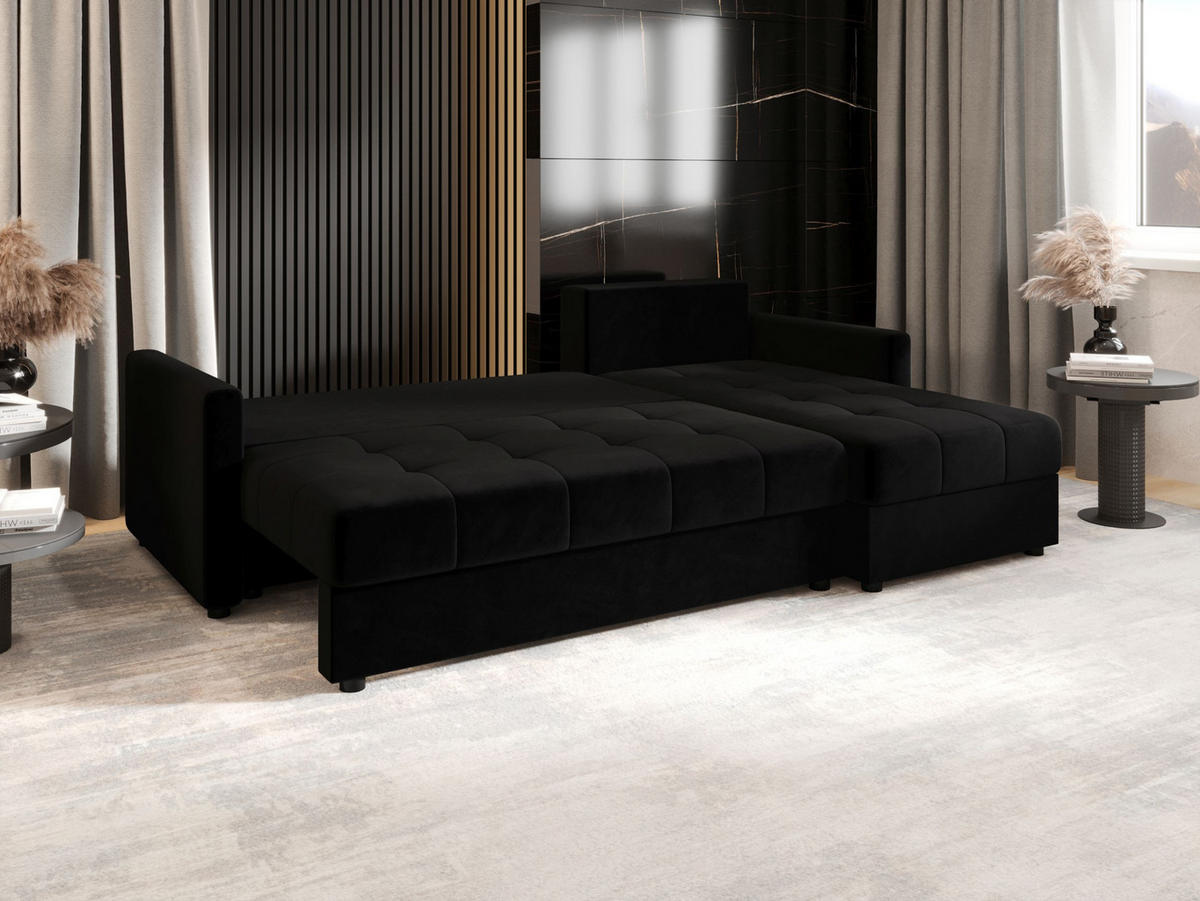 ECKSOFA MOS L BIS Itaka 15 Rechts mit Schlaffunktion - Schwarz, Textil (220/143cm) - Bedante