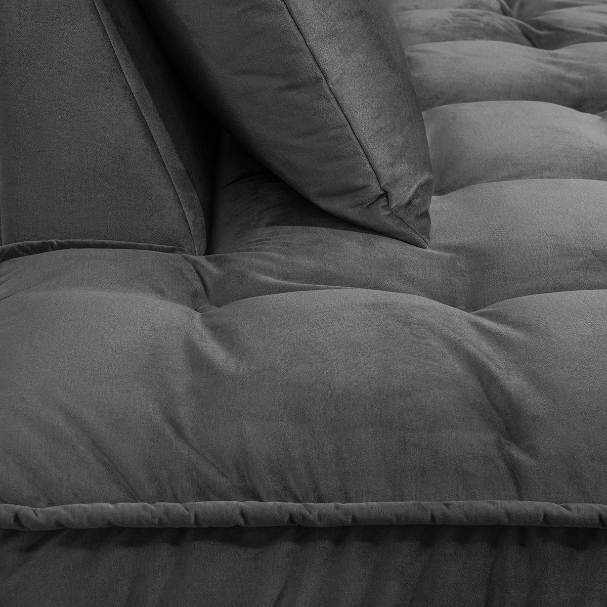 ECKSOFA mit Ottomane - Samt - Schwarz, Textil/Metall (288/245cm) - home24