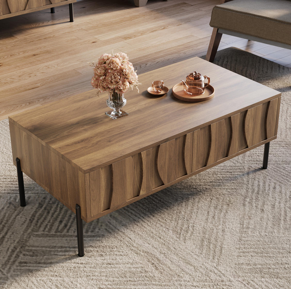 COUCHTISCH 105/55/41 cm mit 2 Schubladen und großzügiger Ablagefläche, Natur - Naturfarben, Holzwerkstoff (105/55/41cm) - Redom