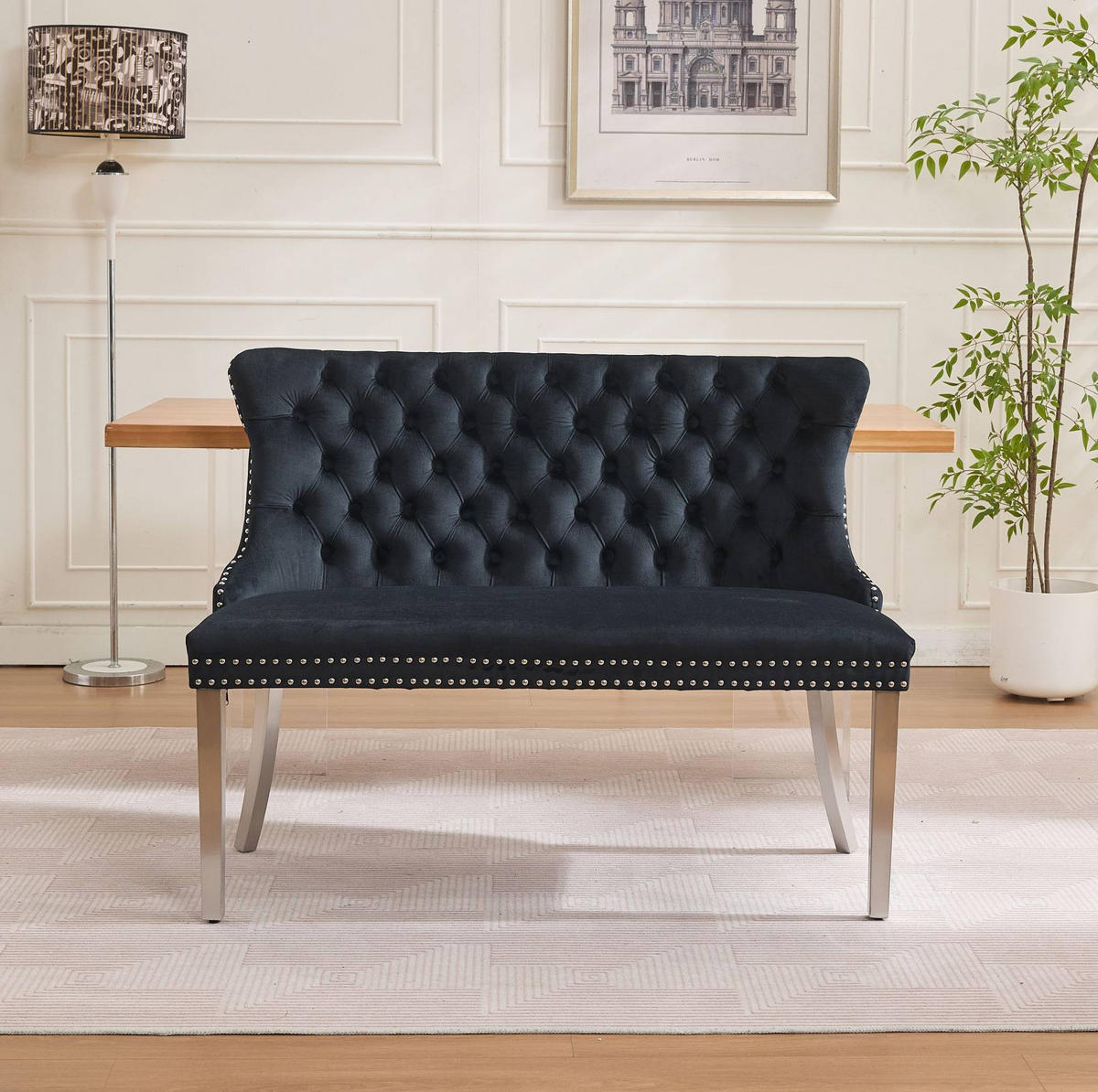 SITZBANK Zweisitzer für Esszimmer Samt Schwarz Edelstahlbeine - Schwarz, Metall (116/89.5/58.1cm) - Meubliv