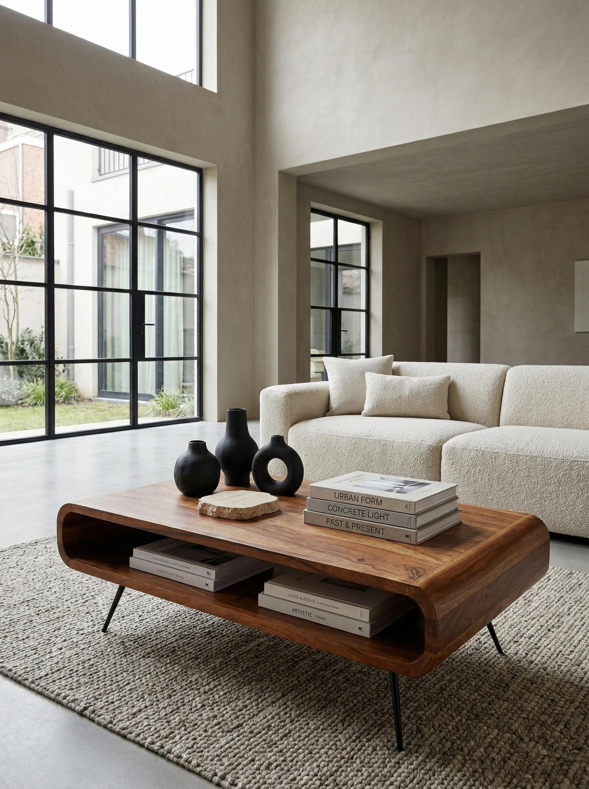 WOHNZIMMERTISCH Massivholz Sheesham, Modernes Design mit Staufach - Schwarz/Braun, Holz/Metall (55/90/30cm) - KADIMA DESIGN