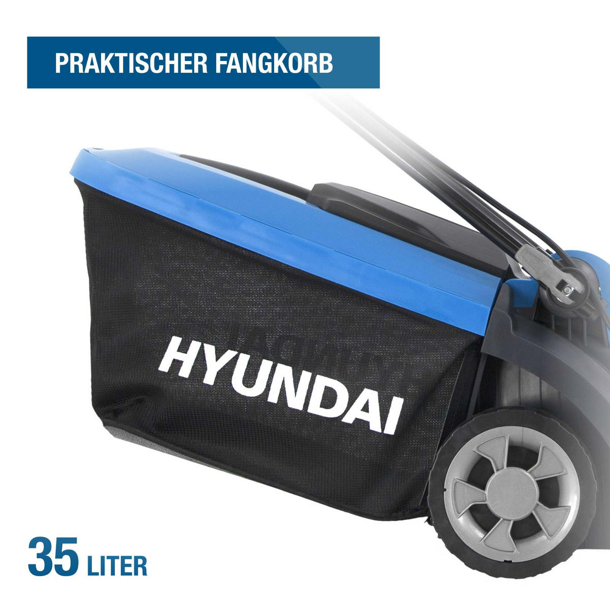 AKKU-RASENMÄHER 20V Brushless – 33 cm, 2 x 4.0 Ah Akku & Doppelladegerät – 35L Korb - Blau, Kunststoff (38.6/101/131.5cm) - HYUNDAI