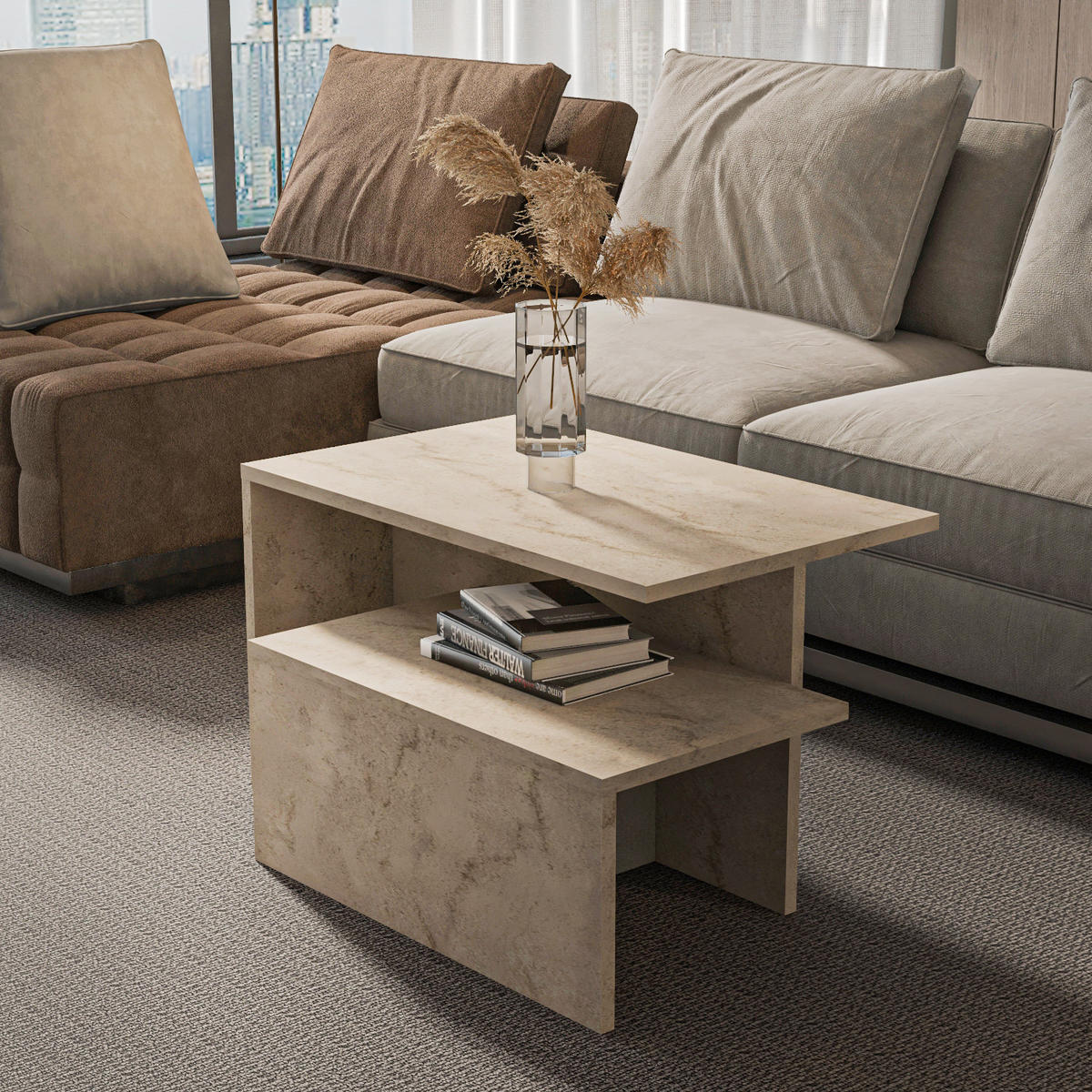 BEISTELLTISCH Twins - Beige, Holzwerkstoff (72/45/42cm) - Decorotika