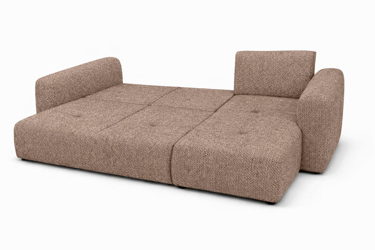 ECKSOFA Mit Schlaffunktion Und Bettkasten, Sofa L-Form Bingo L, Chenille-Stoff Artico, Beige, Rechts - Beige, Holz (250/142cm) - Kaiser Möbel