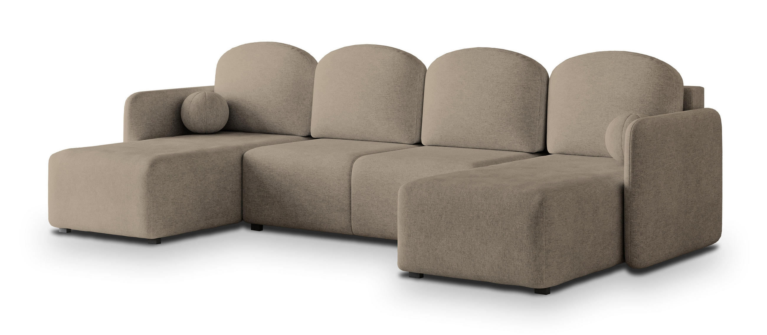 WOHNLANDSCHAFT NUBERO Braun Geflochtener Stoff mit Schlaffunktion - Braun, Holz (285/85/143cm) - MASSENO