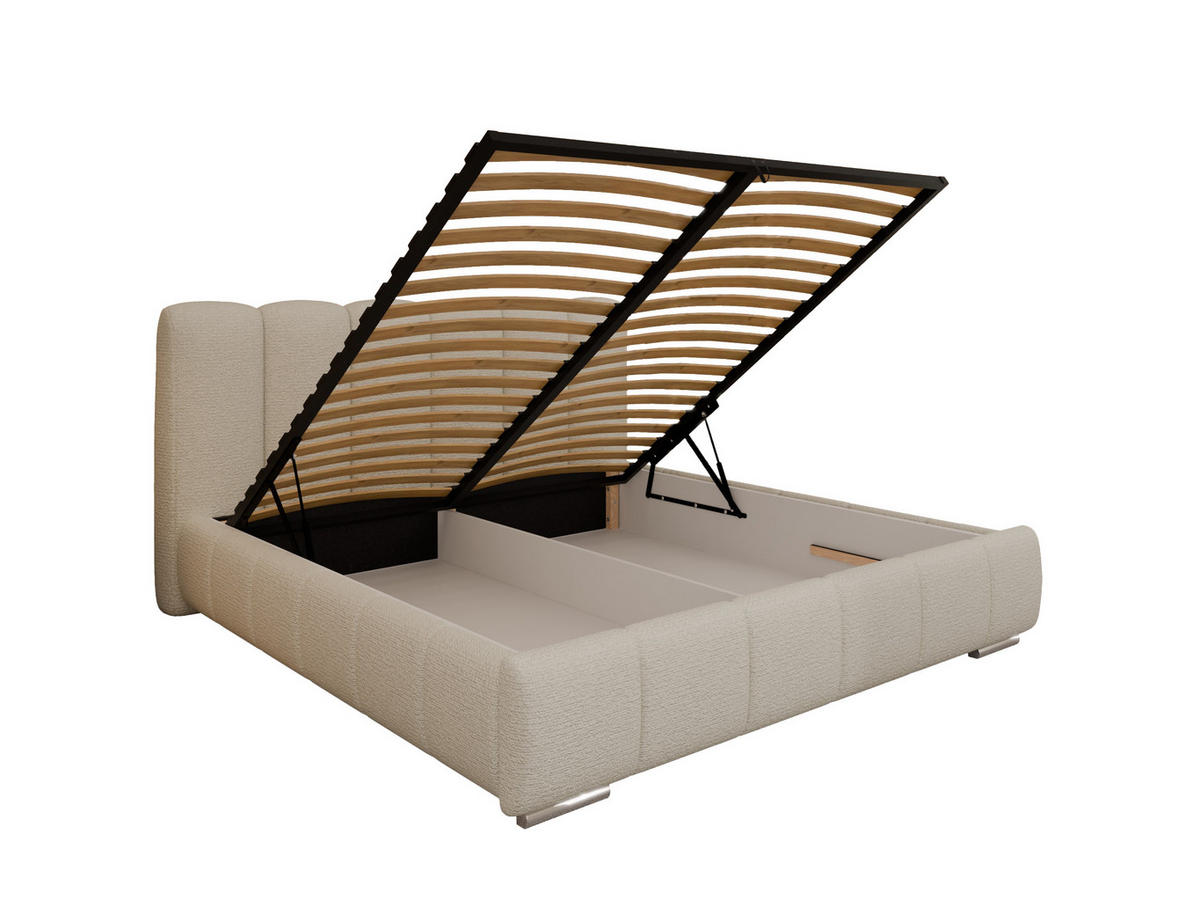POLSTERBETT Zaira 180 x 200 cm mit Bettkasten und Lattenrost taschenfederkernmatratze mit kokos 21cm - creme - Creme, Holz (180/200cm) - Panda Möbel