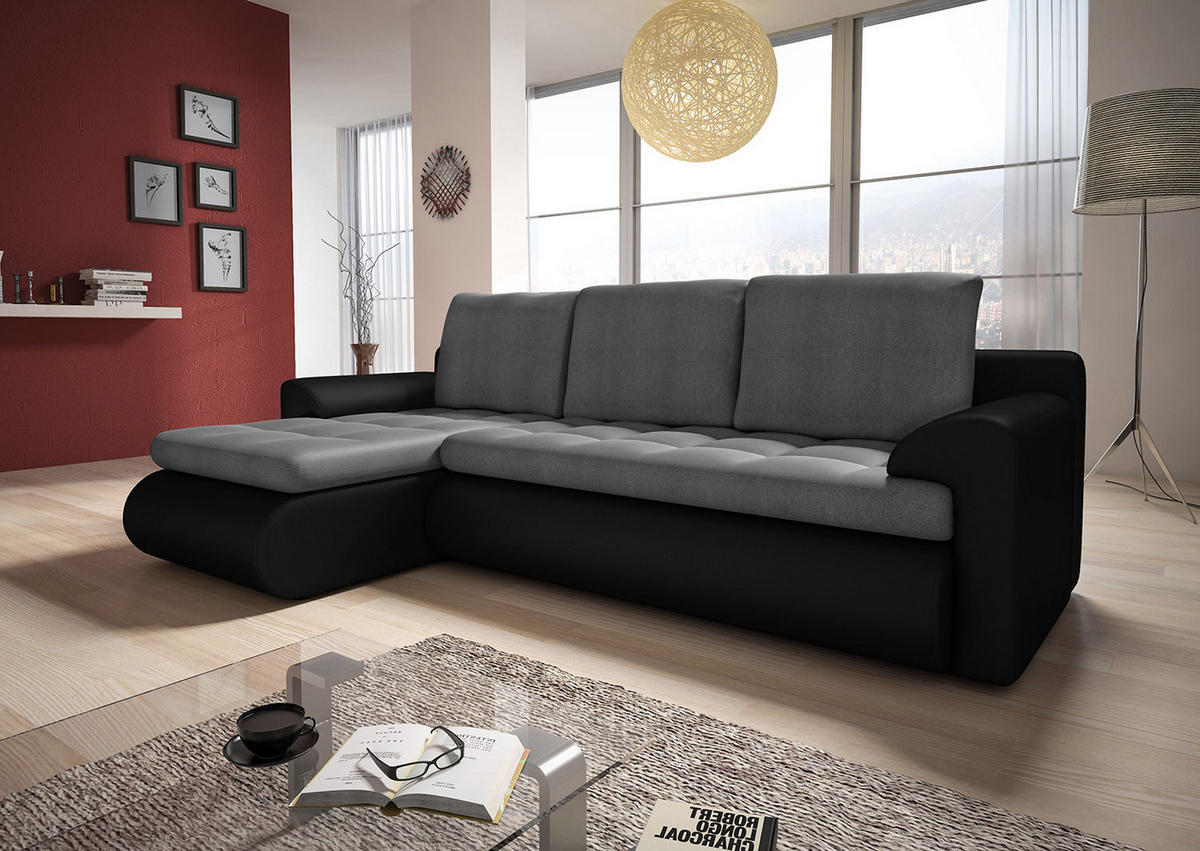 ECKSOFA Santi, Seite: Links - Schwarz/Grau, Holz/Textil (226/152cm) - Sofnet