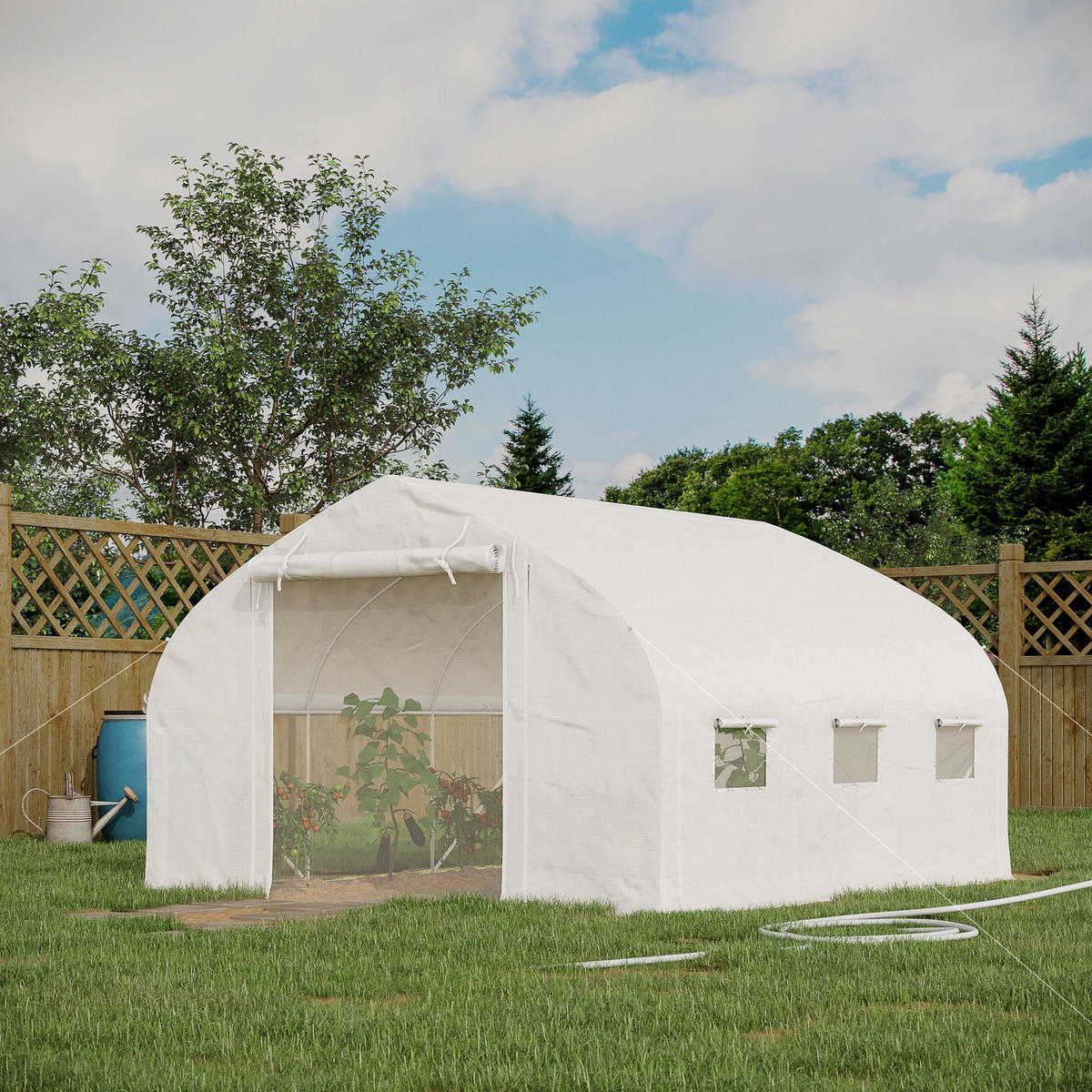 GEWÄCHSHAUS DE-11988 10,4 m² mit Tür & 7 Fenstern Weiß - Weiß, Kunststoff (300/200/347cm) - ComfortXL