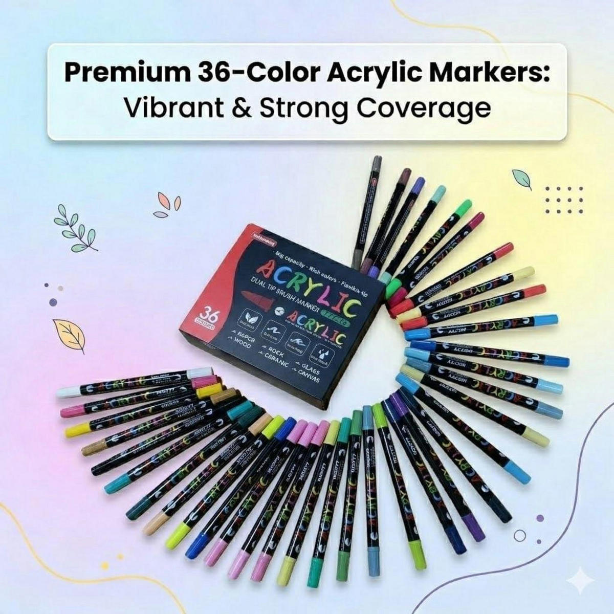 ACRYLSTIFTE Set 36 Farben Dual Tip Marker für verschiedene Oberflächen - Multicolor, Kunststoff (15/5/15cm)