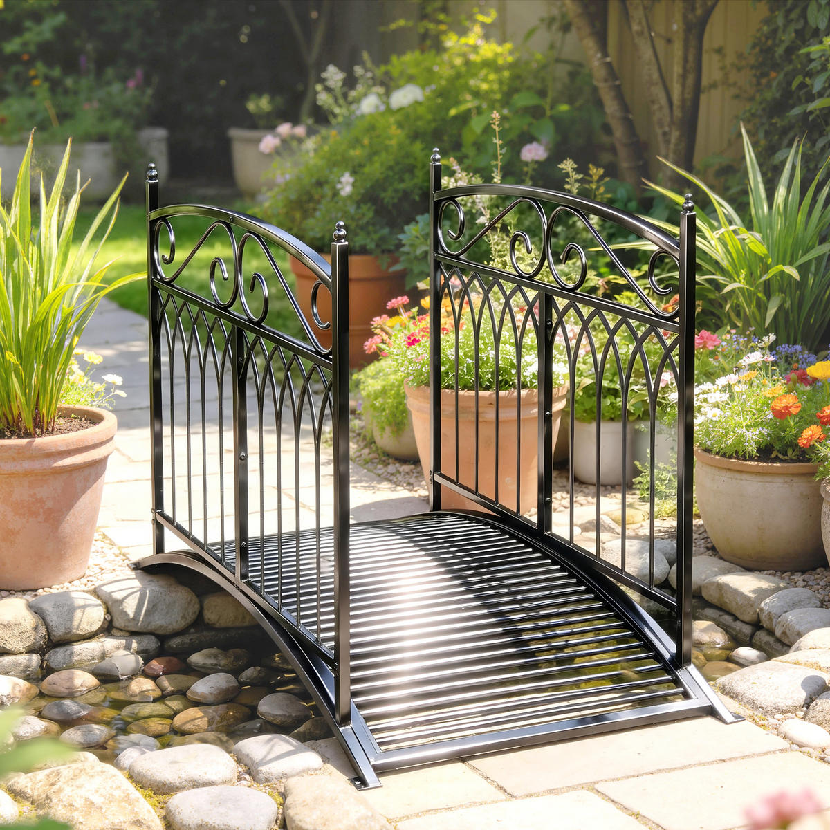 GARTENBRÜCKE,METALL barock 91cm bis 100kg,schwarz - Schwarz, Metall (135.5/74/91cm) - Vallsero