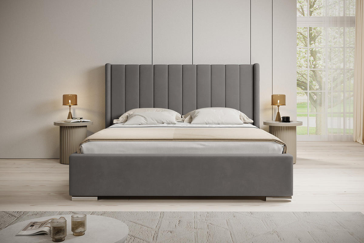 POLSTERBETT PAMBRIA 140x200 cm, Grau - Silberfarben, Textil (200/140cm) - Fedve