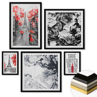 WANDBILDER 5er-Set - 50x50 cm & 20x30 cm & 40x60 cm Schwarzer Rahmen - graue Gemälde des Eiffelturms - Schwarz, Kunststoff (40/60cm) - ArtPrintCave
