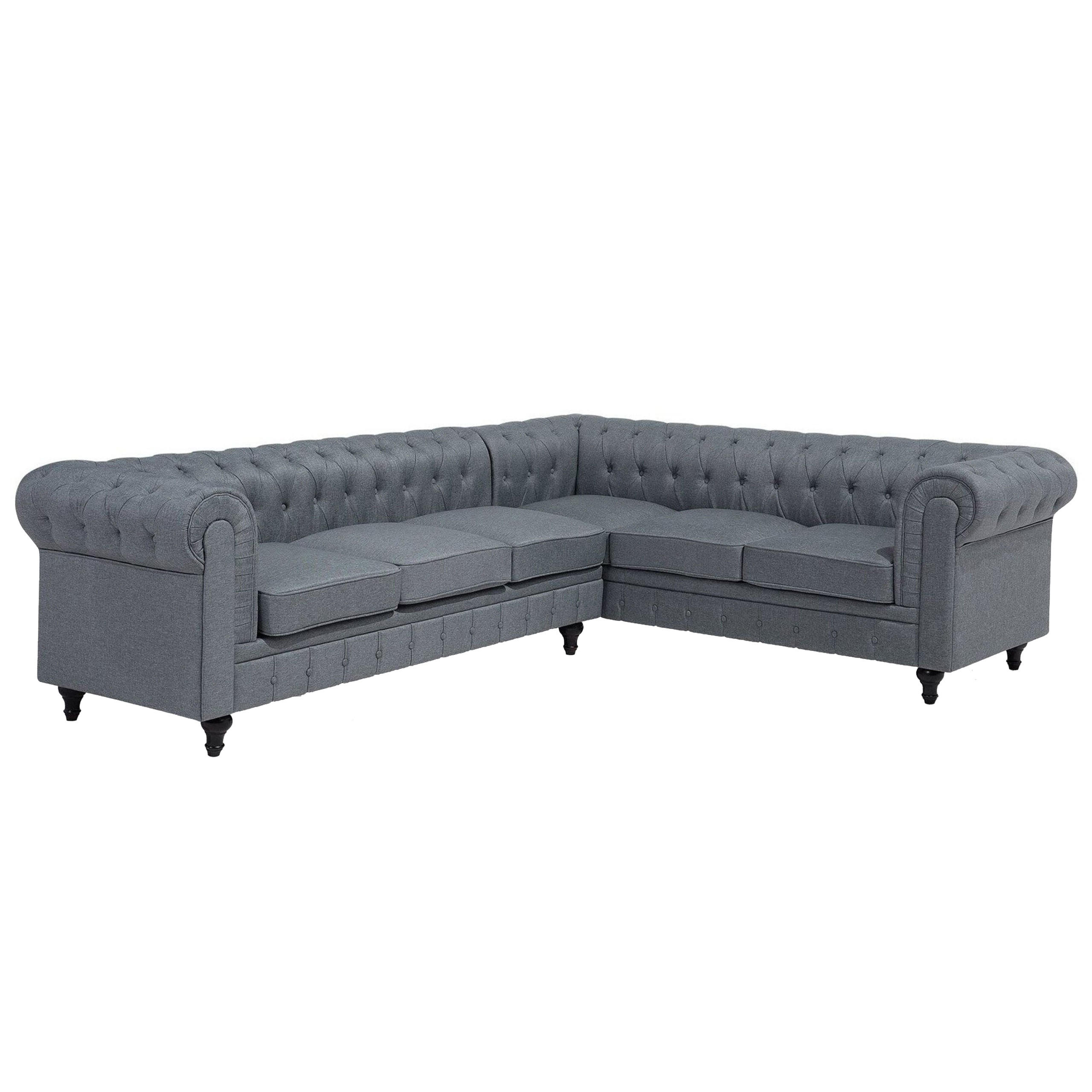 ECKSOFA Polsterbezug Hellgrau rechtsseitig Chesterfield - Grau, Textil (280/85cm) - Beliani