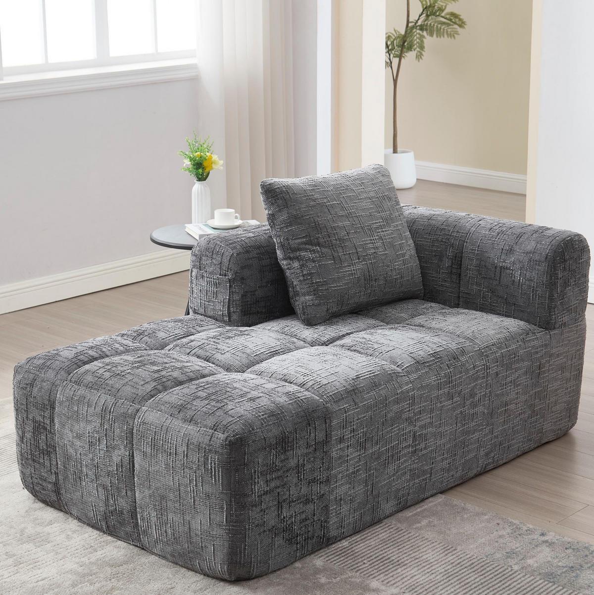 SOFA mit Chaiselongue 158 x 90 cm Chenille Grau - Grau, Kunststoff (90/60/158cm) - Meubliv