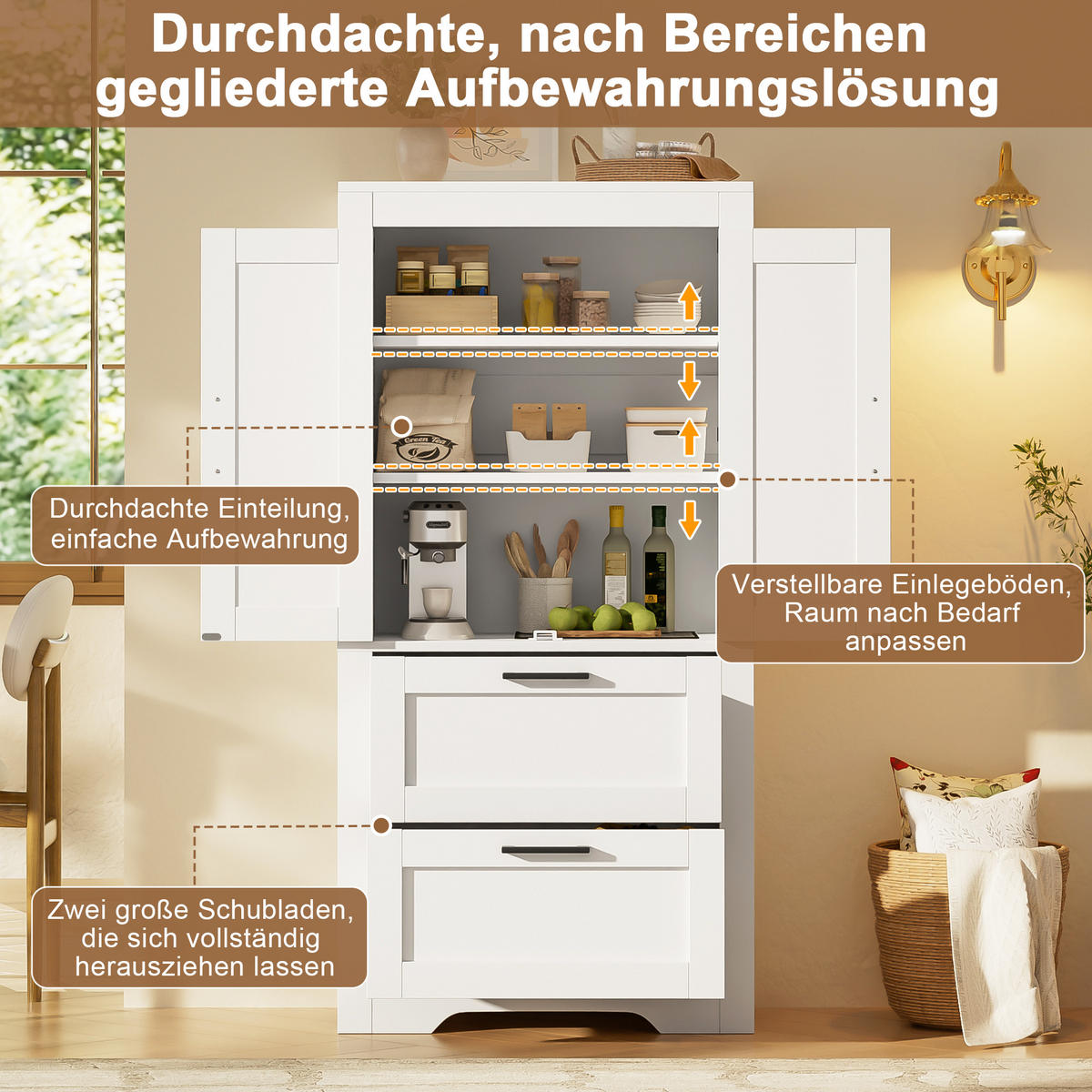 HIGHBOARD DE-38698 60/30/128 cm 2 Schubladen und Scheunentür Weiß - Weiß, Holzwerkstoff (60/128/30cm) - ComfortXL