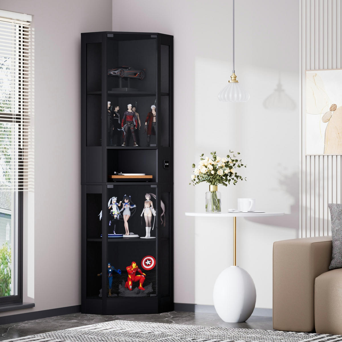 VITRINENSCHRANK,GLASVITRINE mit LED Beleuchtung und Stauraum Schwarz - Schwarz, Glas (57/165/40cm) - PARAFTA HOME