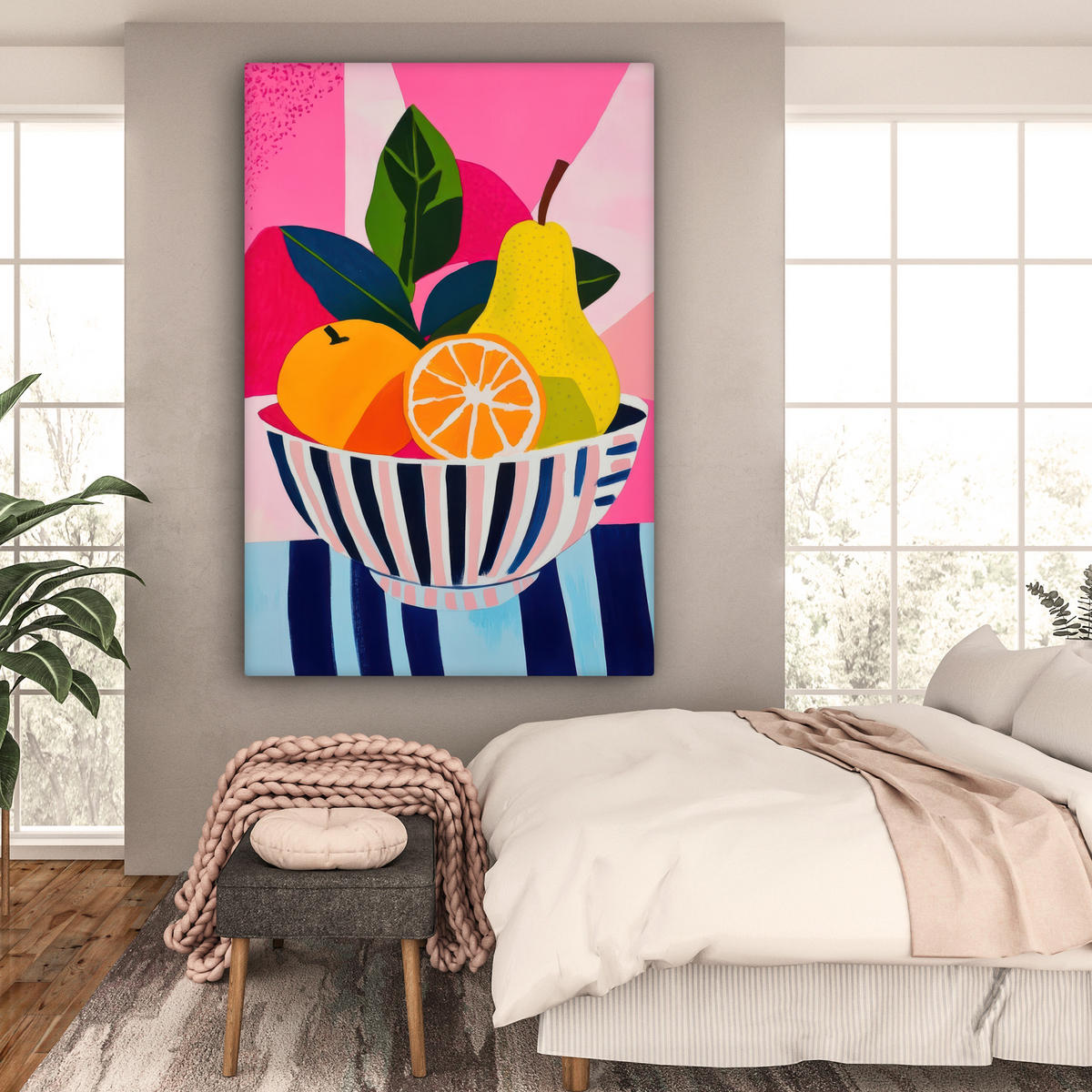 SLIKA NA PLATNU Apstraktno voće 90x140 cm - pink, tekstil (90/140cm) - MuchoWow