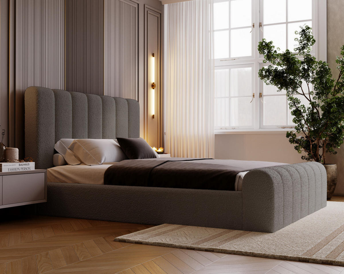 POLSTERBETT 140x200 Valetta mit Bettkasten, Bouclé Dunkelgrau - Dunkelgrau, Holz/Textil (140/200cm) - Emporius