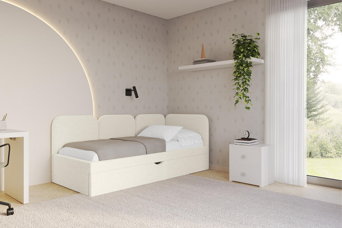 EINZELLBETT Jugendbett mit Bettkasten, Links - ALVY 100x200 Beige - Champagner, Holzwerkstoff/Textil (100/200cm) - ALTDECOR