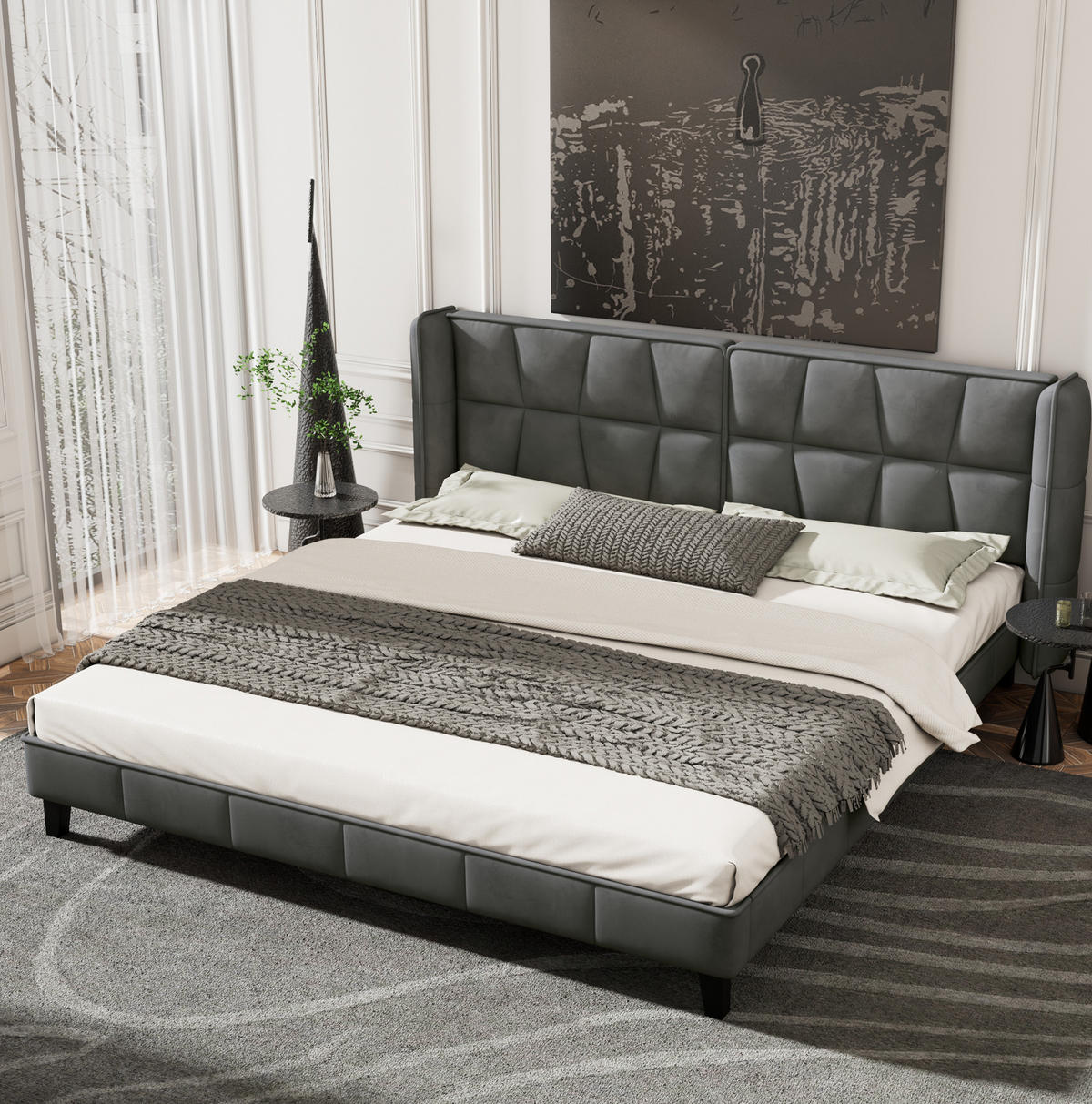 POLSTERBETT 180/200 cm Grau aus Samt mit Lattenrost - Grau, Textil (180/200cm) - OKMYHOME