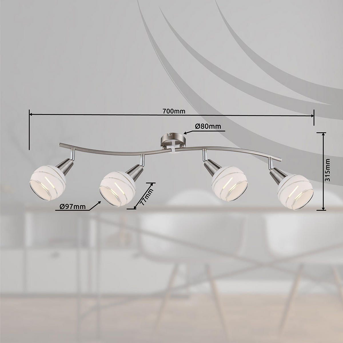 LED DECKENLEUCHTE Metall Silber ELLIOTT - Silberfarben, Glas (70/31.5/21.1cm) - Globo Lighting