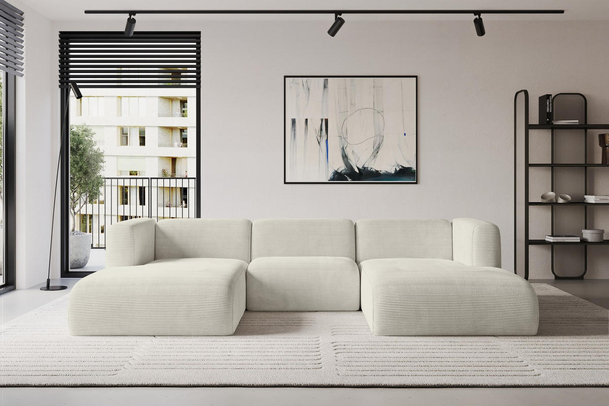 WOHNLANDSCHAFT MIRA-U1 317x179x70 Creme Cord - Ecru/Creme, Holzwerkstoff/Kunststoff (317/70/179cm) - ALTDECOR