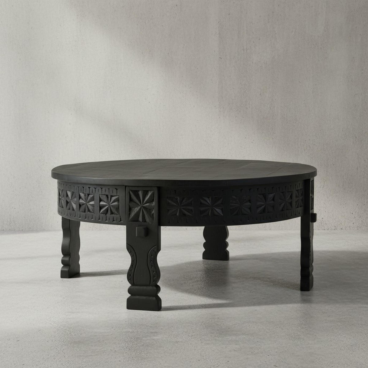 COUCHTISCH Massivholz Schwarz Lackiert, Orientalisches Design, Handgefertigt - Schwarz/Braun, Holz (80/80/36cm) - KADIMA DESIGN