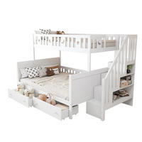 ETAGENBETT Kinderbett 90/200 & 140/200 cm aus Massivholz mit Stauraumtreppe und 2 Schubladen Weiß - Weiß, Holz (90/200cm) - Modenvie