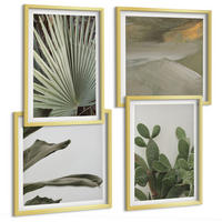 BILDER SET 4er Set - 50x50 cm & 40x60 cm Goldrahmen - Blätter tropischer Pflanzen in Pastellfarben - Goldfarben, Kunststoff (50/50cm) - TULUP