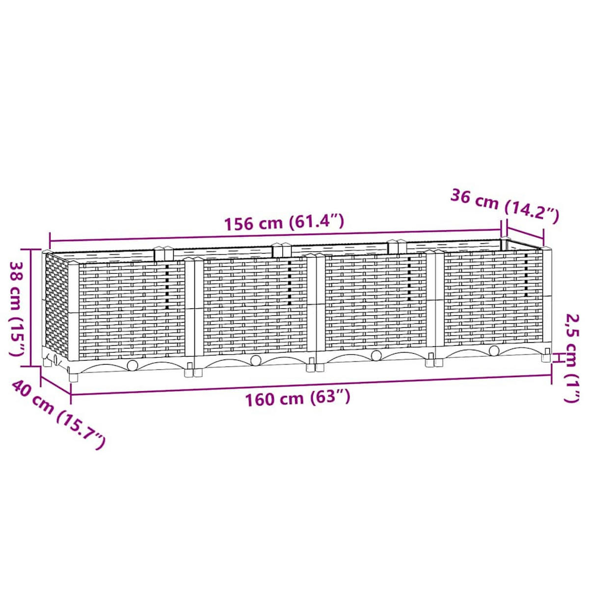 HOCHBEET 160/40/38 cm, aus Polypropylen, Schwarz - Schwarz, Kunststoff (40/38/160cm) - vidaXL