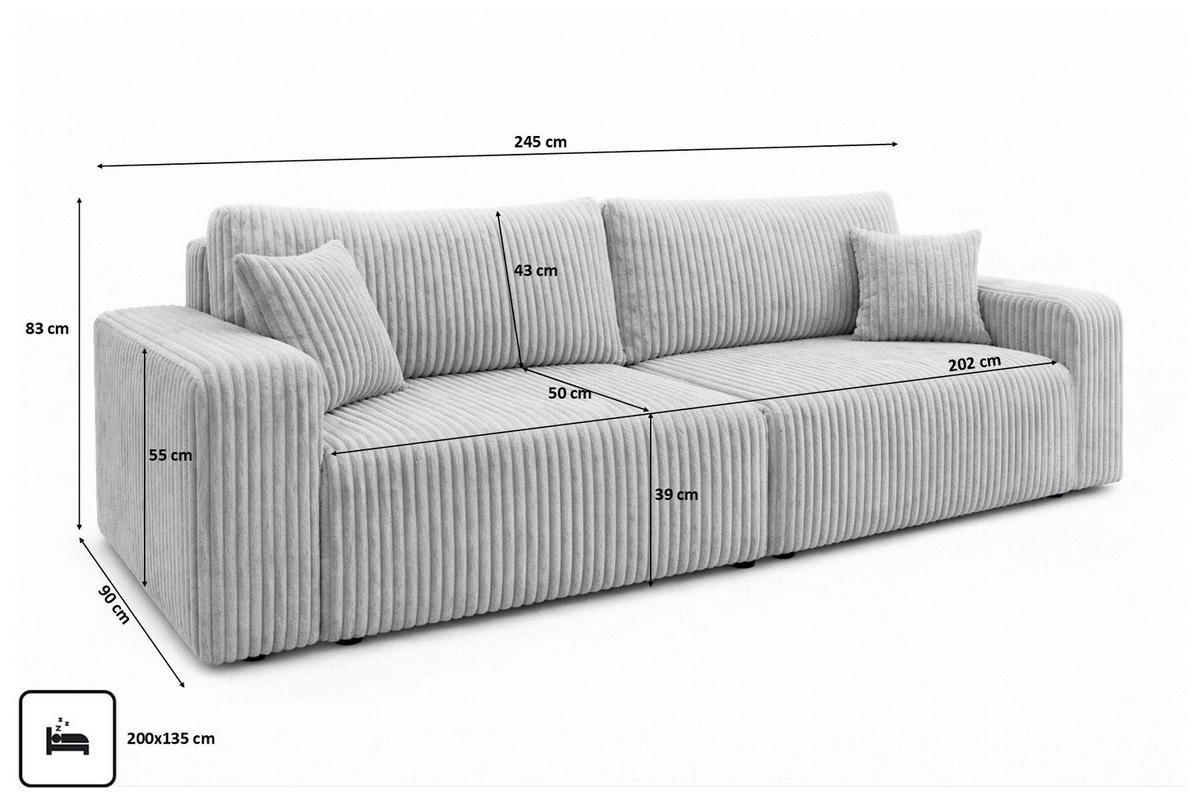 SOFA Mit Schlaffunktion Und Bettkasten, Cordstoff Tilia, Grau, BEST SCORNER - Grau, Holz (245/83/90cm) - Kaiser Möbel