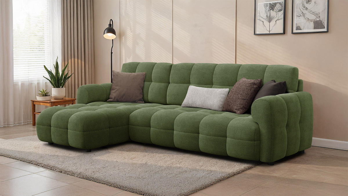 ECKSOFA MELLOW 4-Sitzer, olive - Schwarz/Grün, Holz/Textil (262/156cm) - Courtois Laville