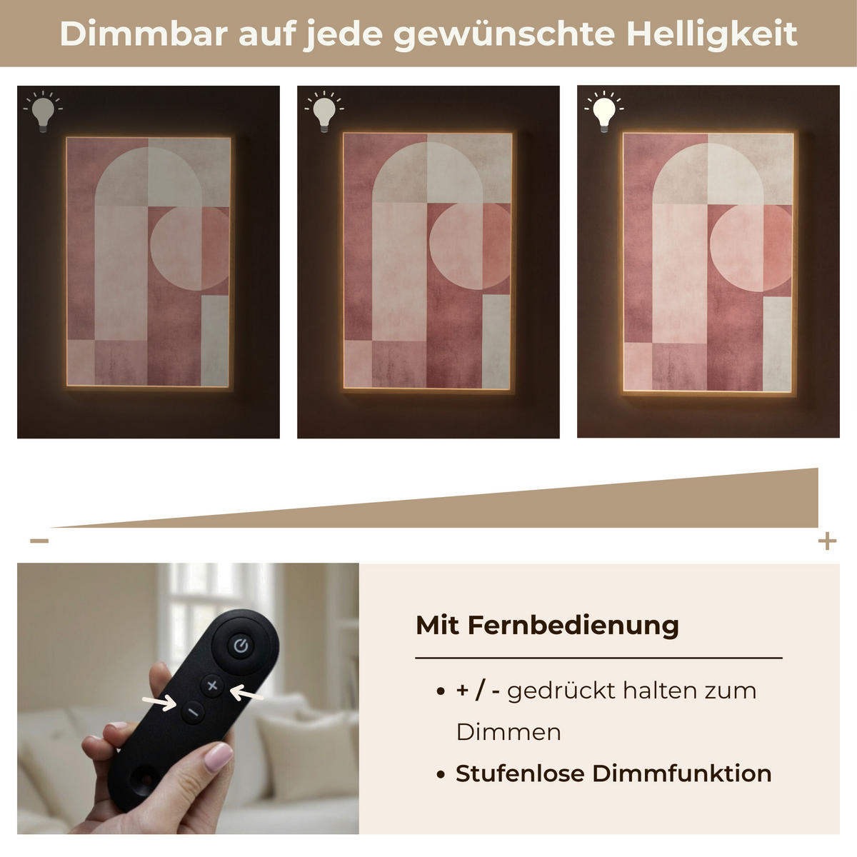 NÁSTĚNNÁ LAMPA S AKUMULÁTOREM Postavy - Abstraktní - Růžová 60x90 cm - starorůžová, kompozitní dřevo (60/90/8cm) - OnlyWow