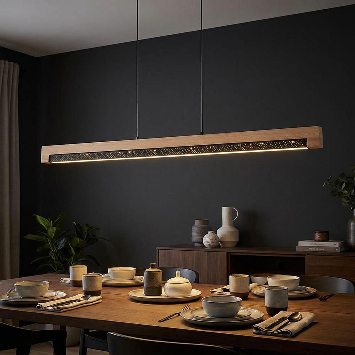 LED HÄNGELEUCHTE Holz Schwarz - Schwarz, Holz (85/7/120cm) - Globo Lighting