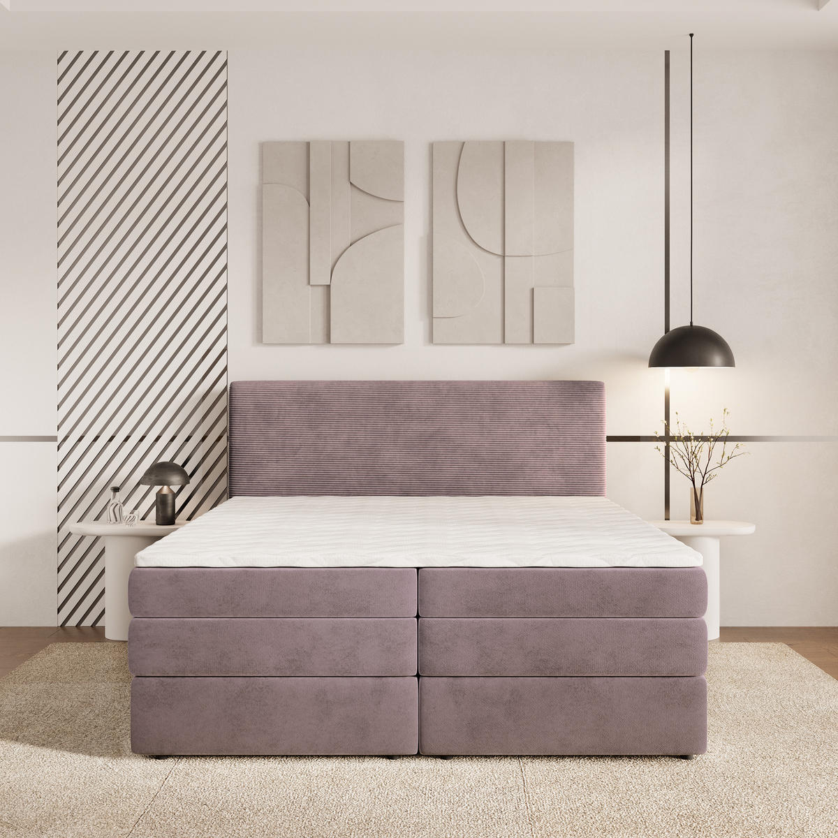 BOXSPRINGBETT MATERN 180x200 cm mit Matratze und Topper - Rosa - Rosa, Holz (180/200cm) - MASSENO