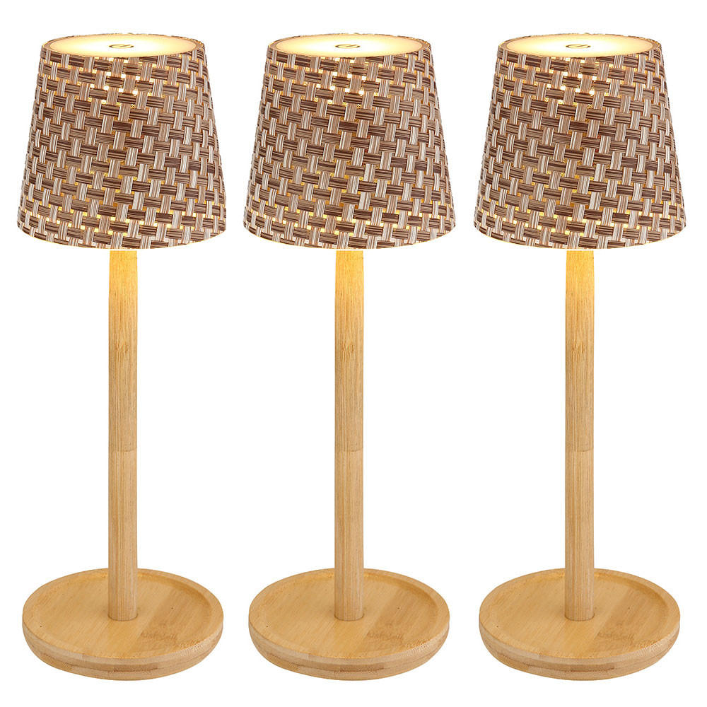 TISCHLEUCHTE Bambus Braun, LED, Touchdimmer, 3er Set - Braun, Holz (40.4/10.9/33cm) - Globo Lighting
