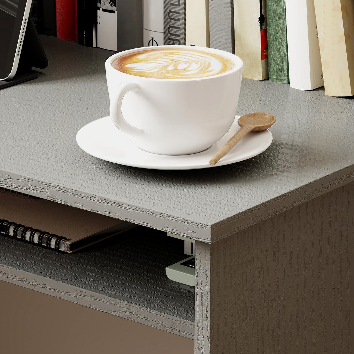 SCHREIBTISCH DE-14953 kompakt mit Ablage Grau - Grau, Holzwerkstoff (90/50/74cm) - ComfortXL