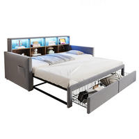 POLSTERBETT 90/190 cm Hellgrau aus Samt mit Stauraum LED-Beleuchtung und Ladeanschlüssen - Hellgrau, Textil (90/190cm) - OKWISH