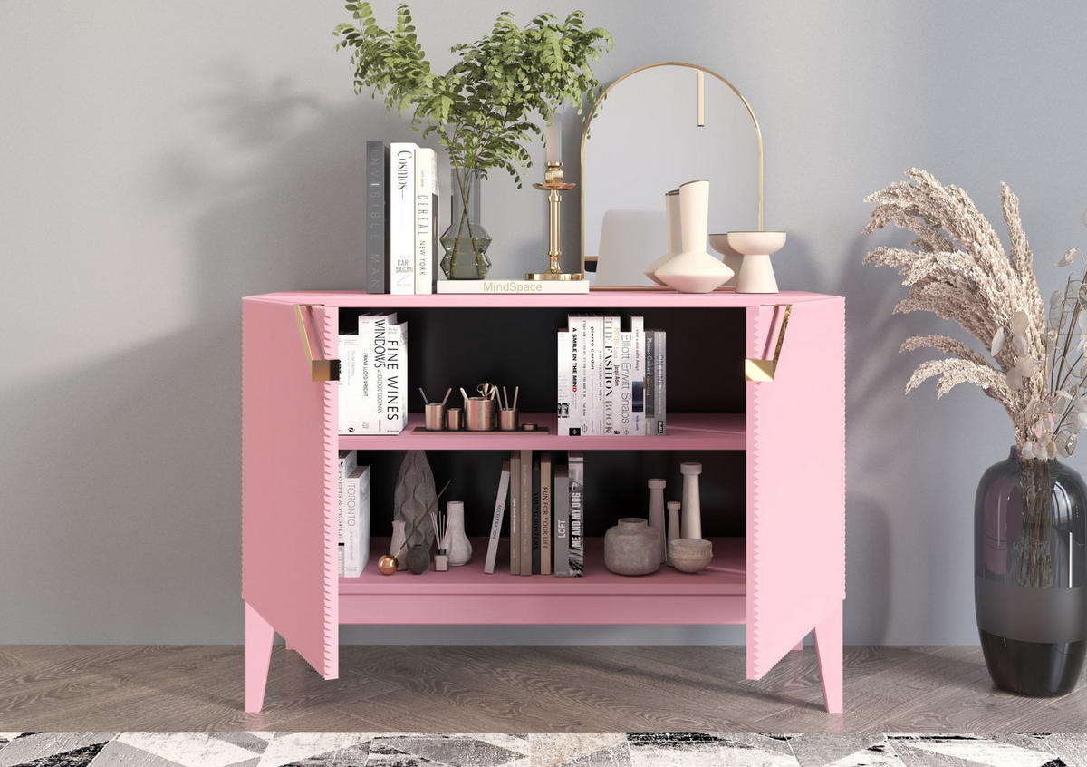 SIDEBOARD Demi 2D Long, Pink-Gold, Mit Gefrästen Fronten, Massive Buche - Rosa, Holz/Holzwerkstoff (100.5/70/42cm) - Visby