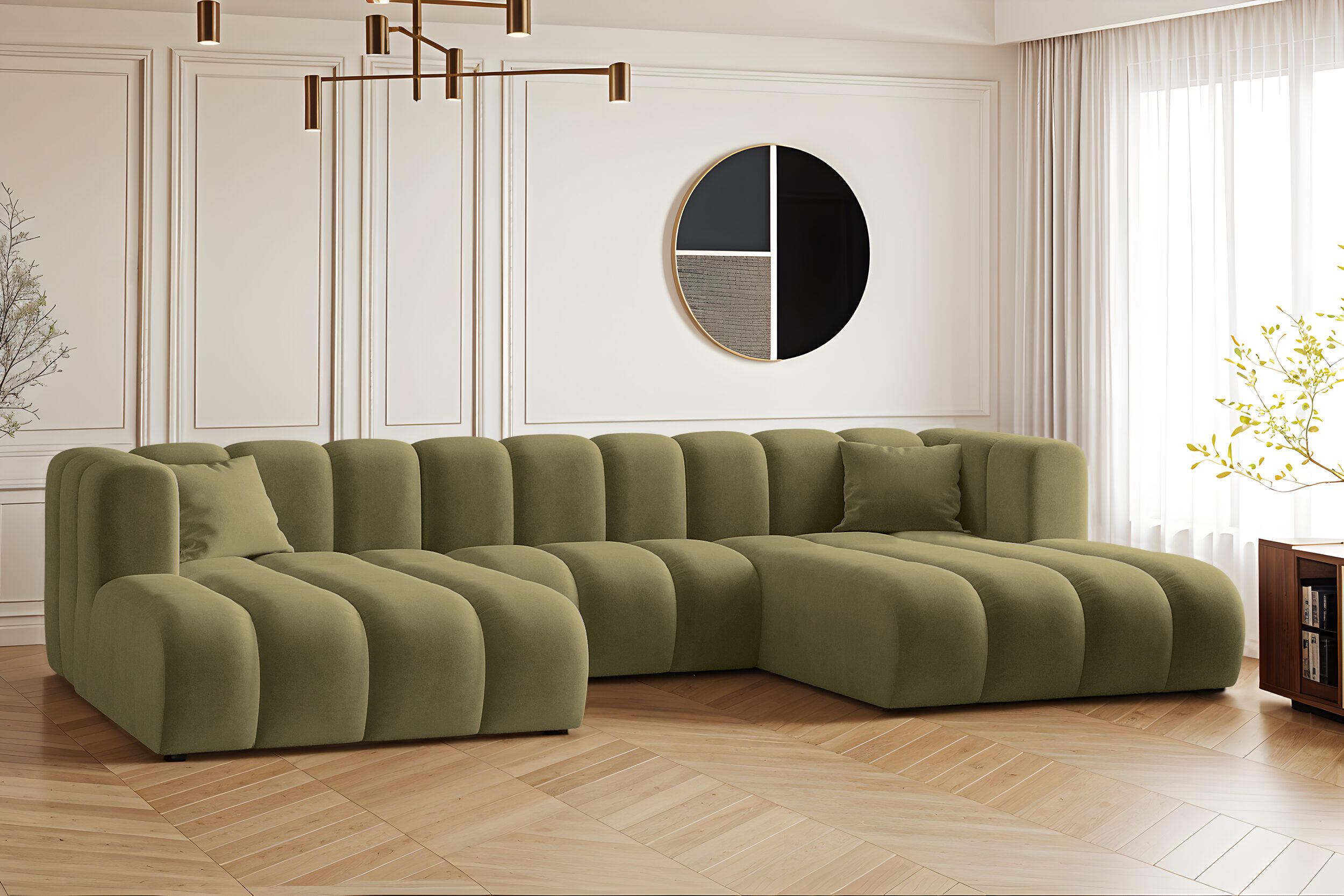 ECKSOFA U-from Grand modular Stoff Salvador Olive - Olivgrün, Holz (317/179cm) - Kaiser Möbel