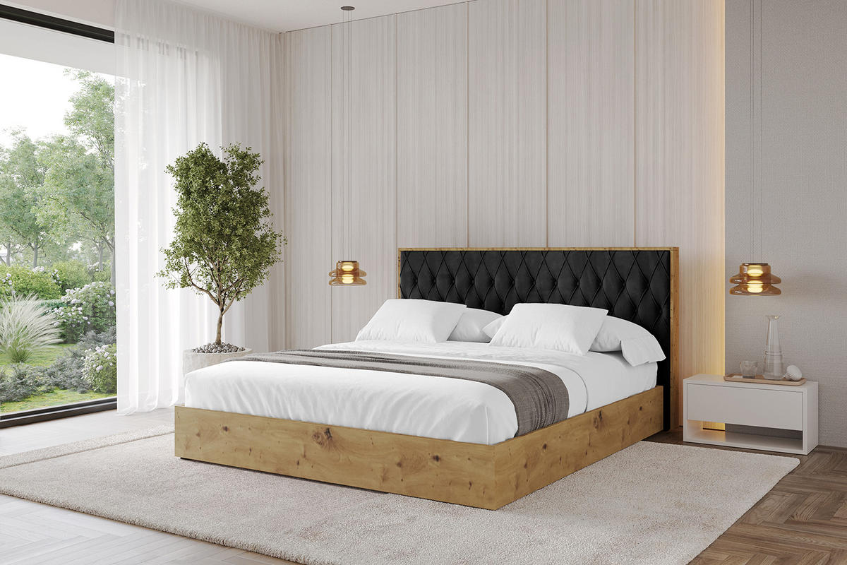 POLSTERBETT mit Bettkasten und Lattenrost, Bett mit Matratze H3/H4 - ENZO5 120x200 Schwarz - Schwarz, Holzwerkstoff/Textil (120/200cm) - ALTDECOR