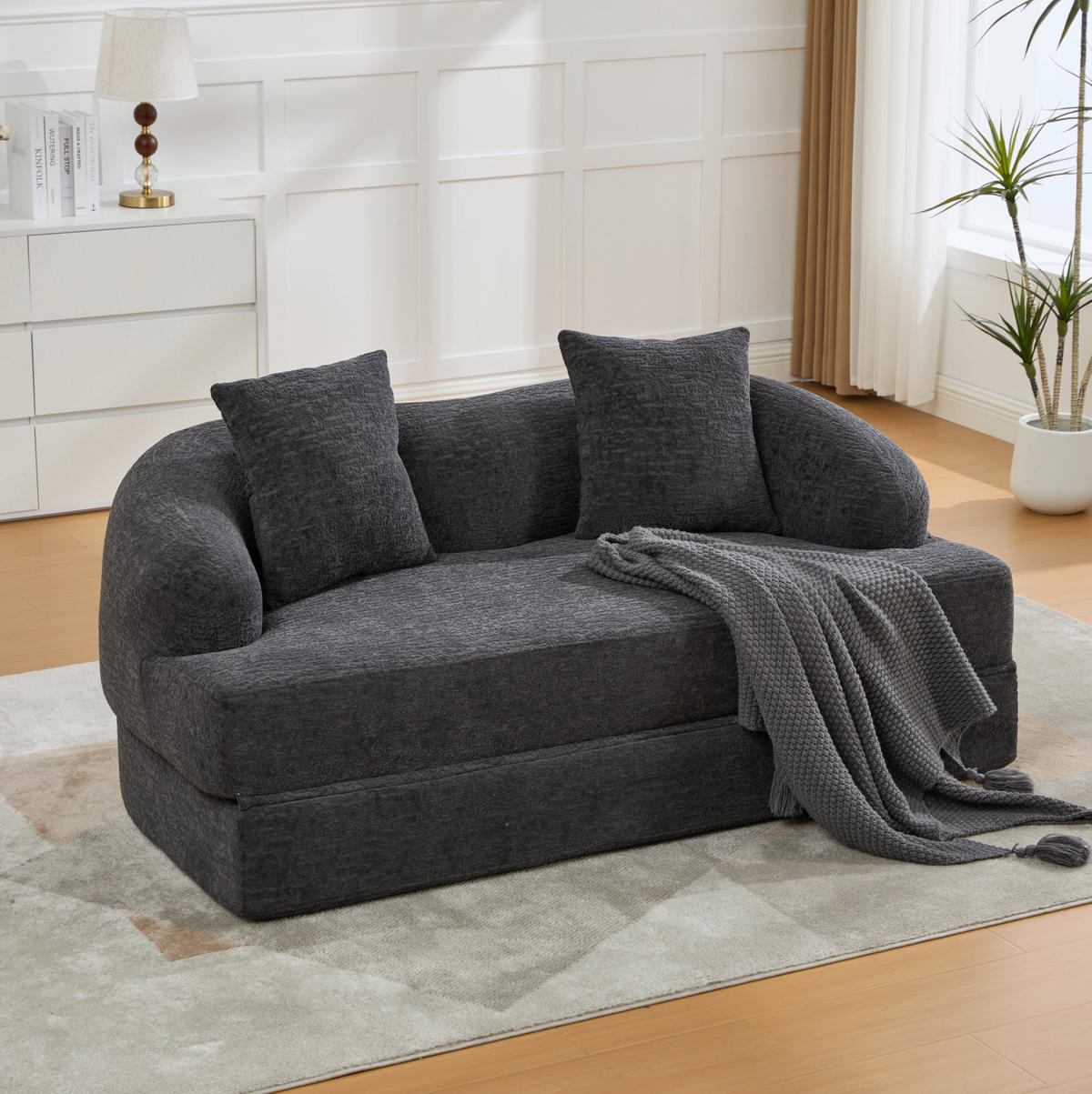 SOFA 2-in-1 mit Schlaffunktion 157 cm Chenille Dunkelgrau - Dunkelgrau, Kunststoff (84/65/157cm) - Meubliv