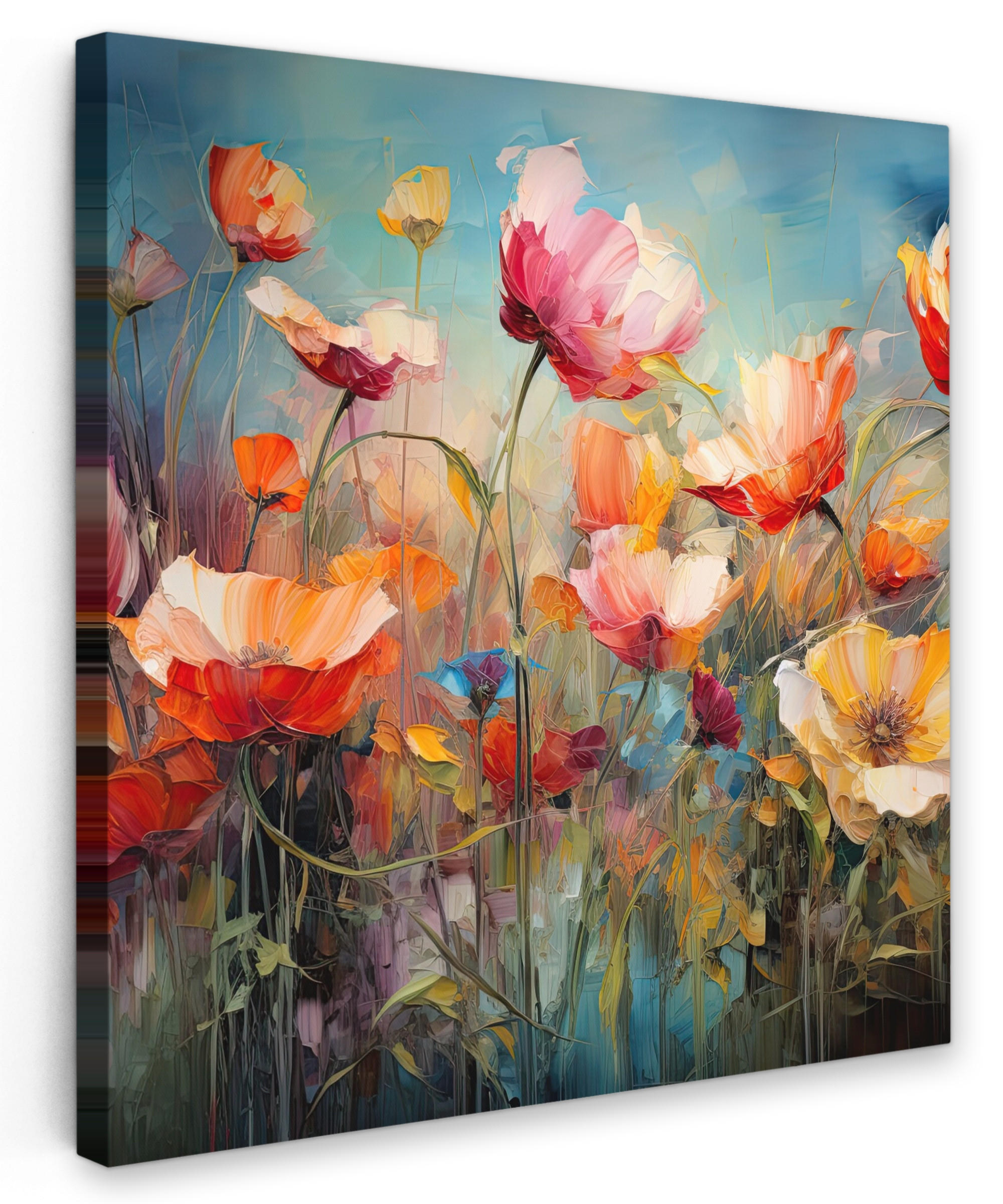 LEINWANDBILD Blumen - Aquarell - Kunst - Botanisch - Natur 90x90 cm - Orange, Textil (90/90cm) - MuchoWow