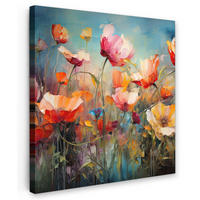 LEINWANDBILD Blumen - Aquarell - Kunst - Botanisch - Natur 90x90 cm - Orange, Textil (90/90cm) - MuchoWow