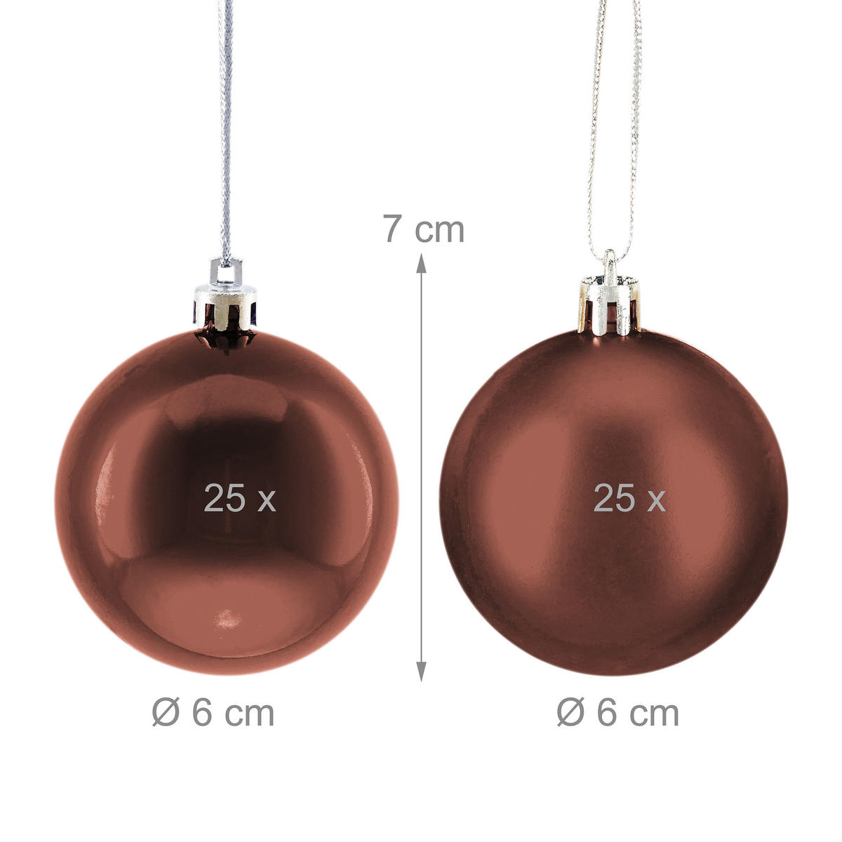 50XWEIHNACHTSKUGELN - Braun, Kunststoff (6/7/6cm) - Relaxdays